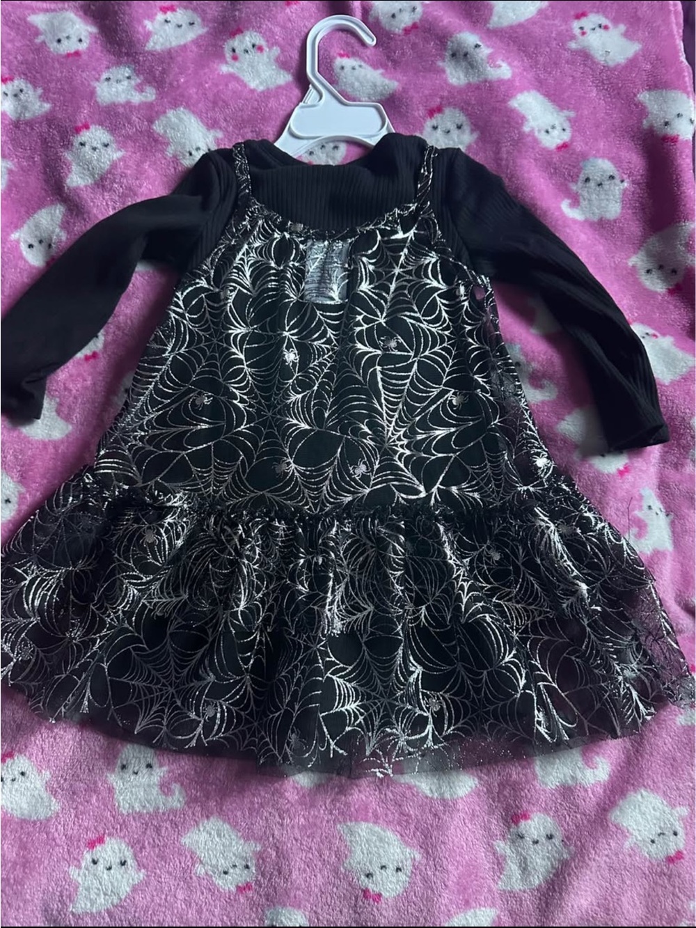 jumping beans Black Dress with Silver Metallic Spiderweb Design - Picture 2 of 3